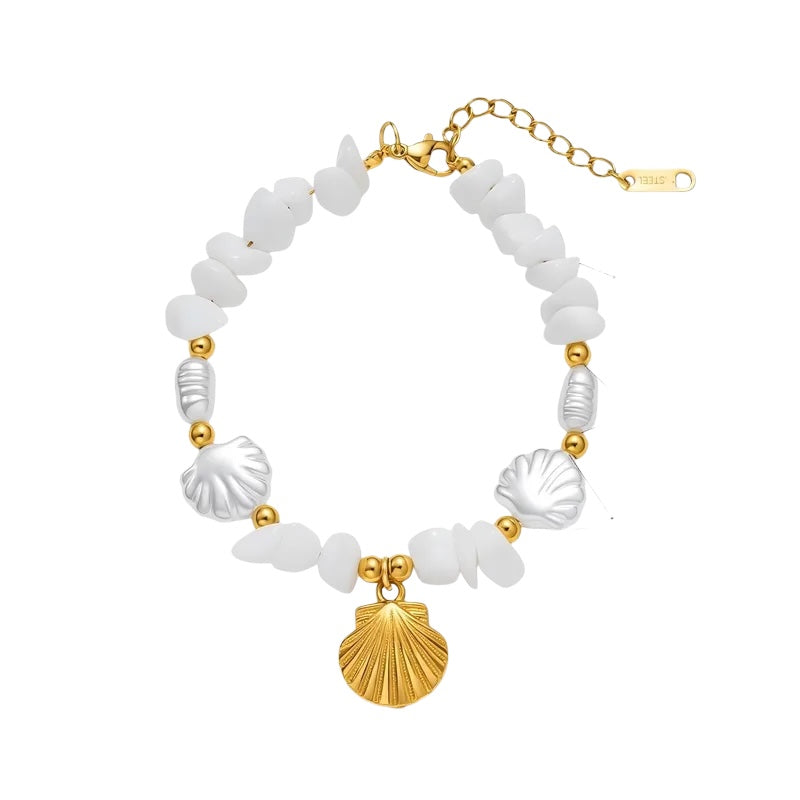 Steel bracelet with white flowers - BR255