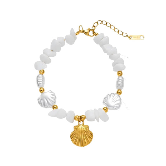 Steel bracelet with white flowers - BR255