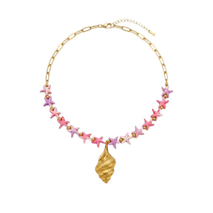 Steel necklace with pink zircon hearts - NE426