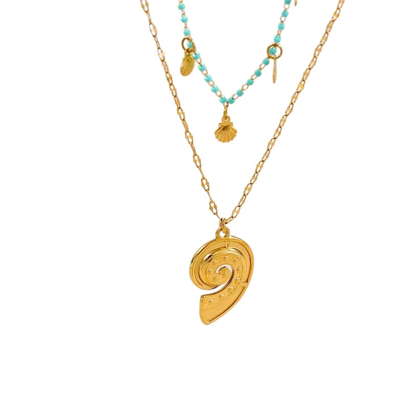 Collier en acier avec coeurs en zircon rose - NE426