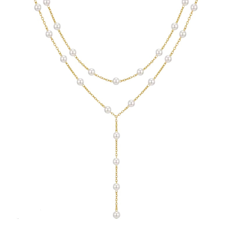 Steel necklace with pink zircon hearts - NE426