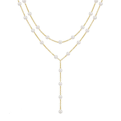Steel necklace with pink zircon hearts - NE426