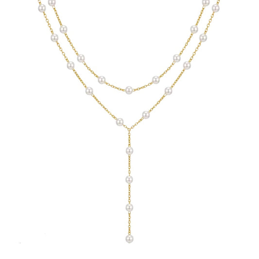 Steel necklace with pink zircon hearts - NE426