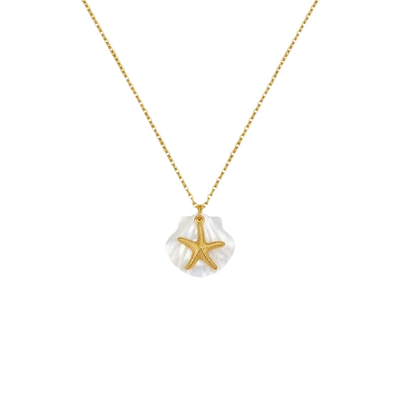 Collana con perle blu e stella marina in acciaio - NE449
