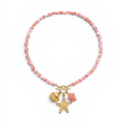 Collana con perle blu e stella marina in acciaio - NE449