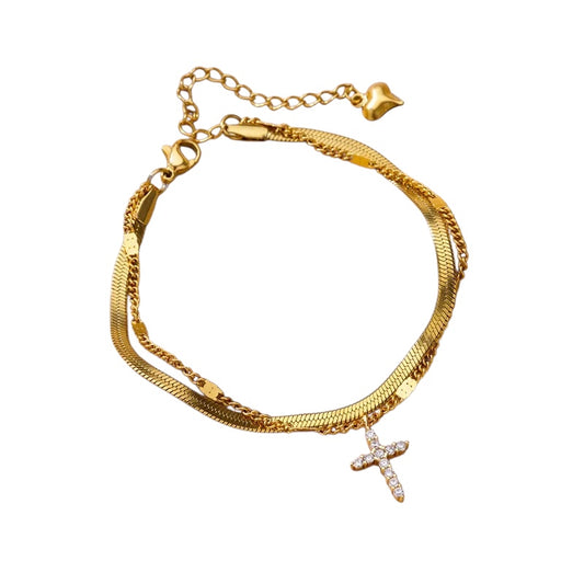 Bracciale gamba in acciaio con zircone colorato - AN039