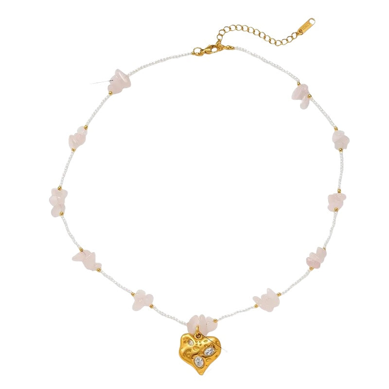 Necklace with blue beads and steel starfish - NE449