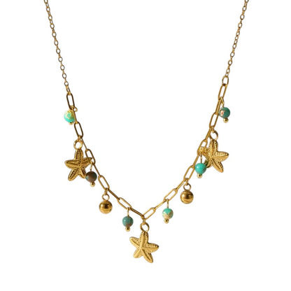Collar con cuentas azules y estrella de mar de acero - NE449