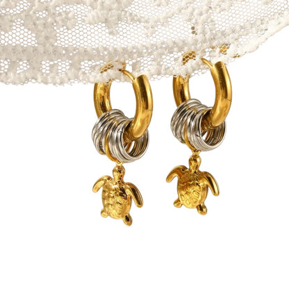 Goldene Stahlohrringe mit Stern und silbernen Creolen – EA385