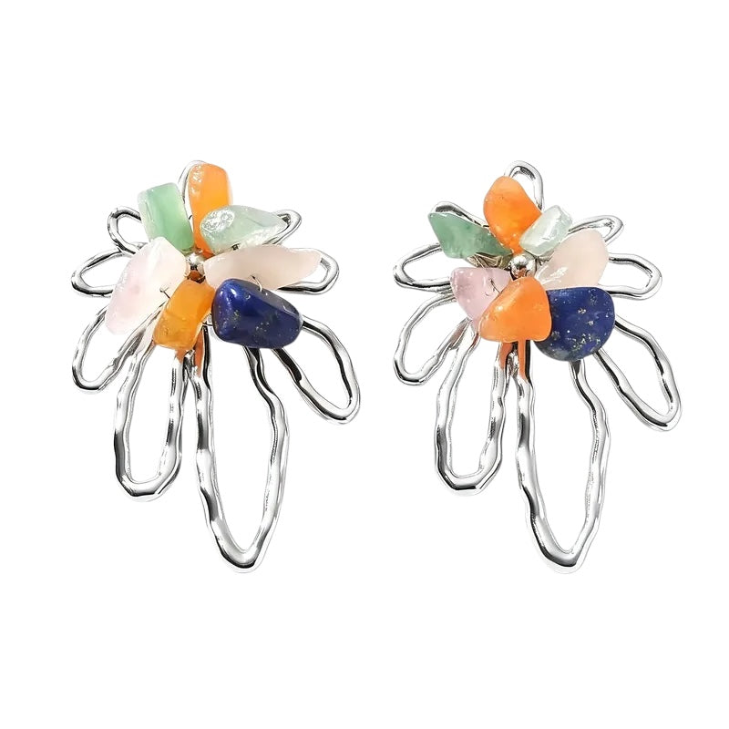 Pendientes estrella de mar de acero con piedras azules- EA681