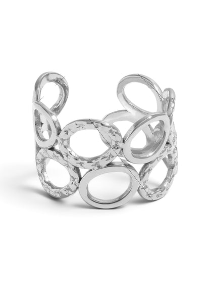 Anillo de acero con cristales verdes- R130