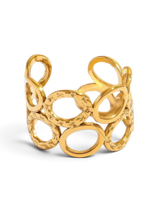 Δαχτυλίδι ατσάλινο χρυσό με κύκλους- R259
