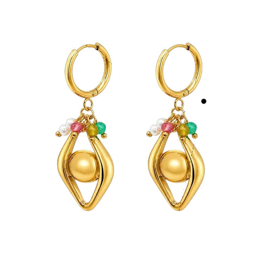 Steel earrings with gold eyes - EA762