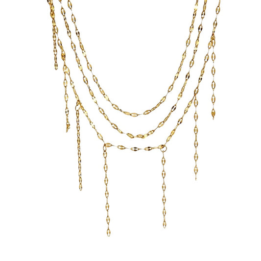 Steel triple chain necklace with fringes - NE705
