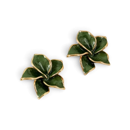 Gold plated steel flower petrol earrings-EA581