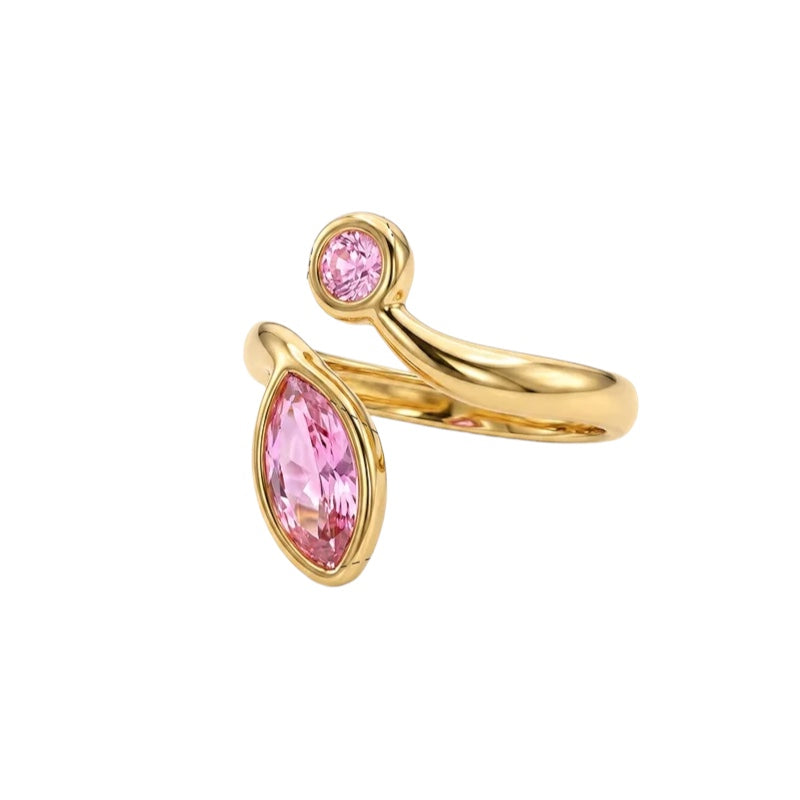 Bague acier doré avec zircon rose - R057