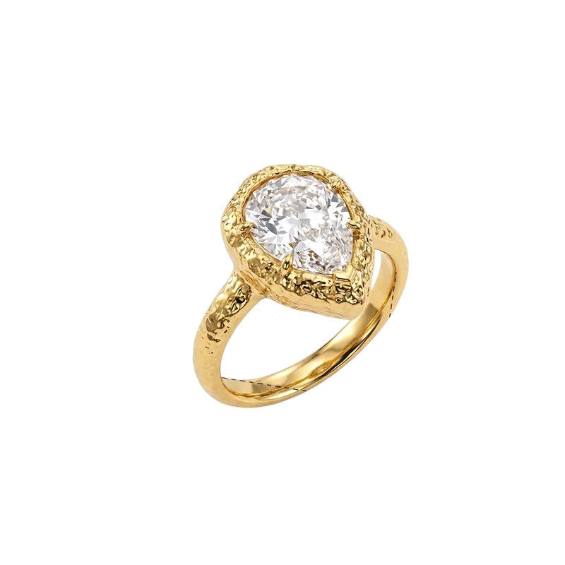 Bague acier or avec zircon goutte - R106