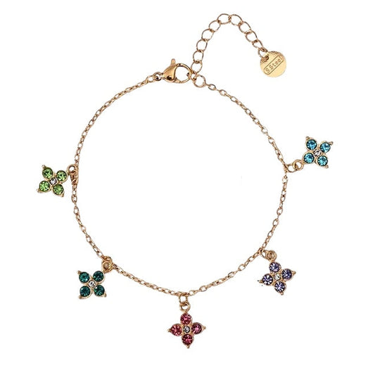 Steel bracelet with zircon flowers - BR028