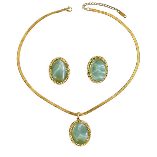 Gold plated steel necklace earrings set with zircons - SET016