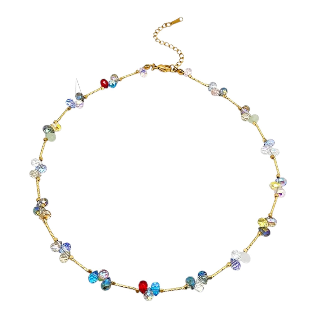 Collana in acciaio dorato con zirconi blu - NE713