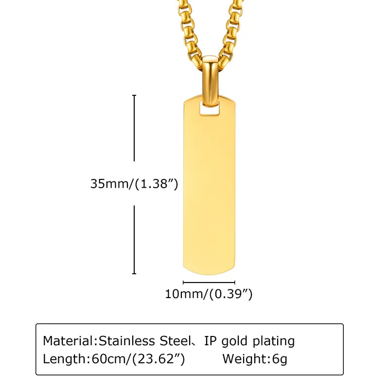 Κολιέ ατσάλι χρυσή μακρόστενη ταυτότητα-NE512