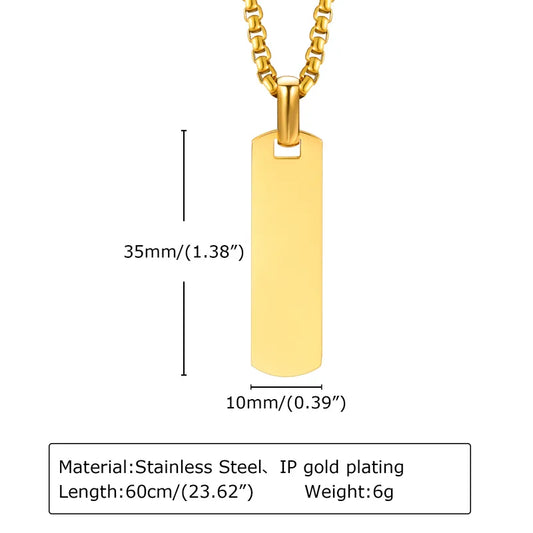 Κολιέ ατσάλι χρυσή μακρόστενη ταυτότητα-NE512
