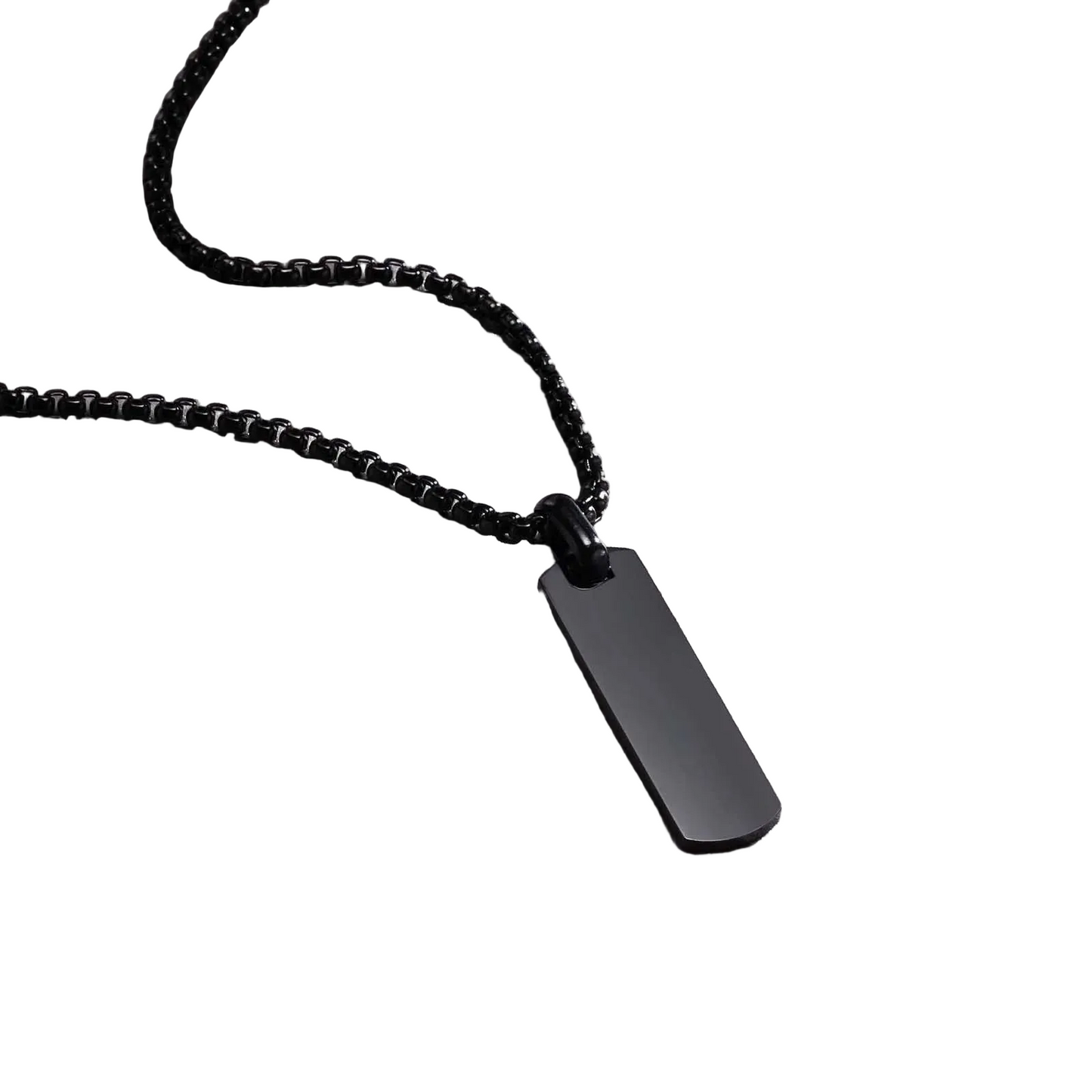 Κολιέ ατσάλι μαύρη μακρόστενη ταυτότητα-NE508