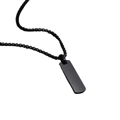 Κολιέ ατσάλι μαύρη μακρόστενη ταυτότητα-NE508