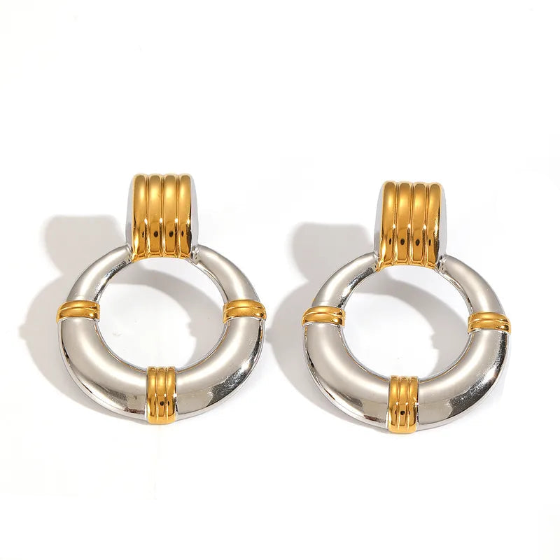 Σκουλαρίκια ατσάλι στρόγγυλο με χρυσές λεπτομέρειες-EA263