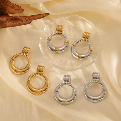 Σκουλαρίκια ατσάλι στρόγγυλο με χρυσές λεπτομέρειες-EA263