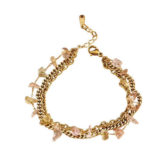 Βραχιόλι επιχρυσωμένο ατσάλι τριπλό με πέτρες- BR433