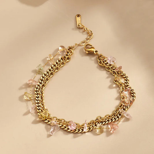 Βραχιόλι επιχρυσωμένο ατσάλι τριπλό με πέτρες- BR433