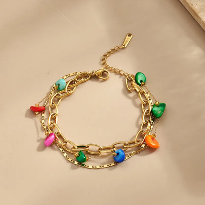 Βραχιόλι επιχρυσωμένο ατσάλι τριπλό με πέτρες- BR432