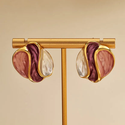 Σκουλαρίκια επιχρυσωμένο ατσάλι τρίχρωμο-EA585