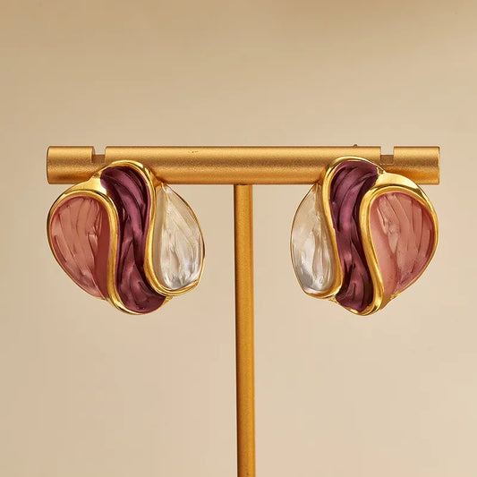 Σκουλαρίκια επιχρυσωμένο ατσάλι τρίχρωμο-EA585