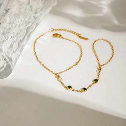 Βραχιόλι επιχρυσωμένο ατσάλι με πράσινα zircon - BR417