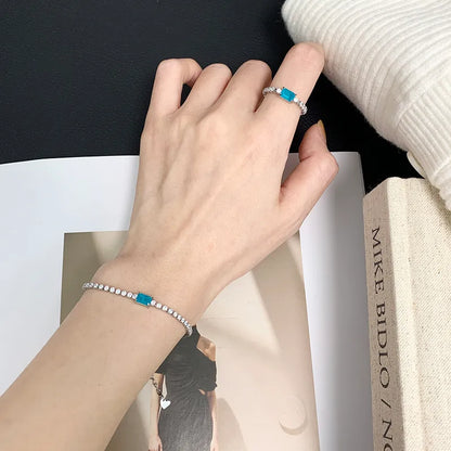 Βραχιόλι ατσάλι με κρύσταλλά και γάλαζια πέτρα-BR047