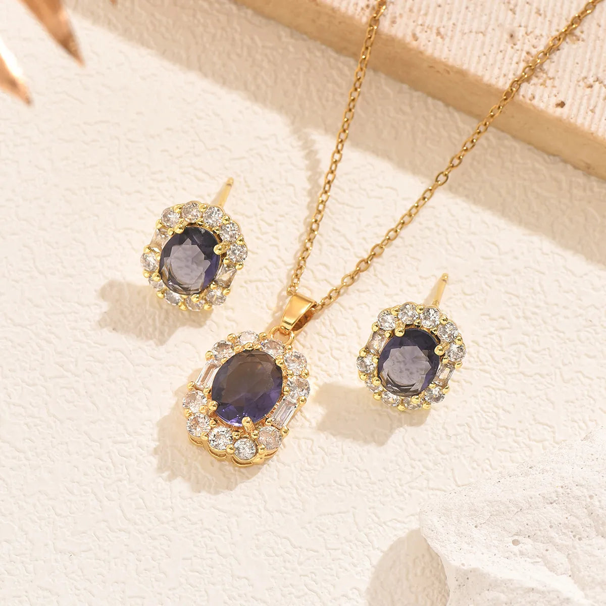 Σετ κοσμημάτων ατσάλι με μωβ zircon-SET050