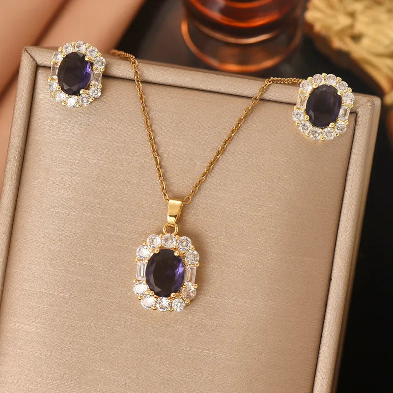 Σετ κοσμημάτων ατσάλι με μωβ zircon-SET050