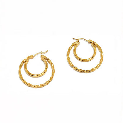 Doppelte Creolen aus Stahl und Gold – EA128