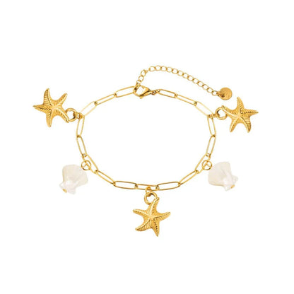 Βραχιόλι ποδιού ατσάλινο με κοχύλια και αστερίες - BR386