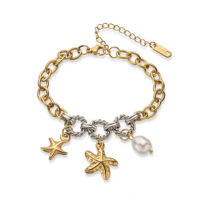 Bracelet of steel silver and gold with starfish -