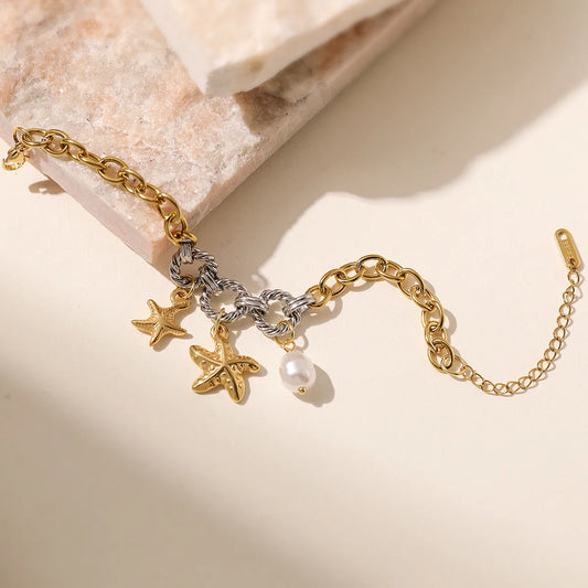 Bracelet of steel silver and gold with starfish -