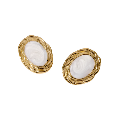 Brincos aço banhado a ouro branco oval-EA311