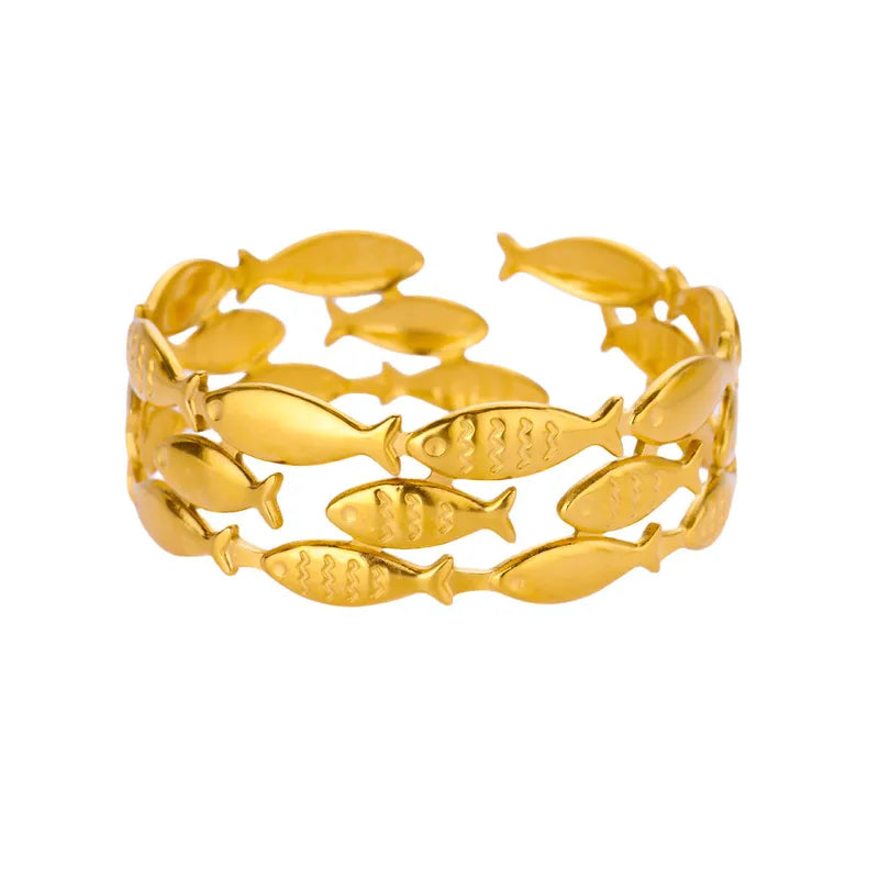 Βραχιόλι ατσάλινο με ψάρια χρυσό- BR385