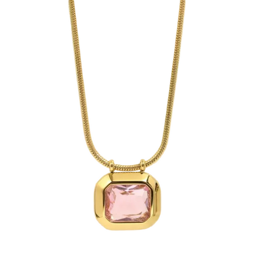 Κολιέ ατσάλι με ροζ zircon-NE503