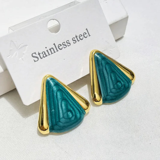 Σκουλαρίκια ατσάλι πετρολ τρίγωνο-EA090