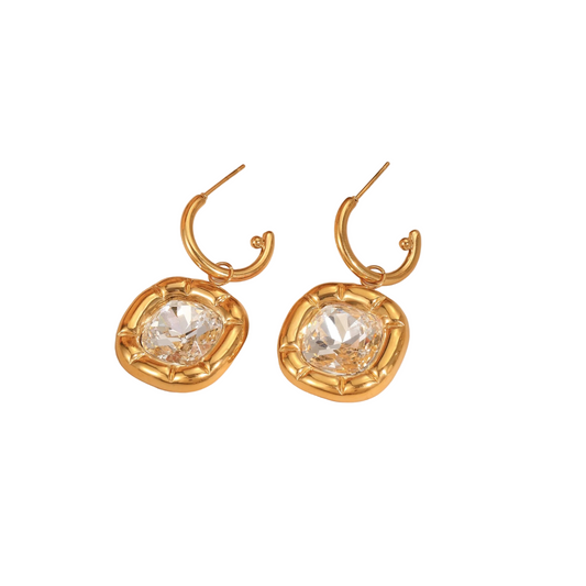 Earrings Gold Plum Curved Bloc with white zircon-ea468