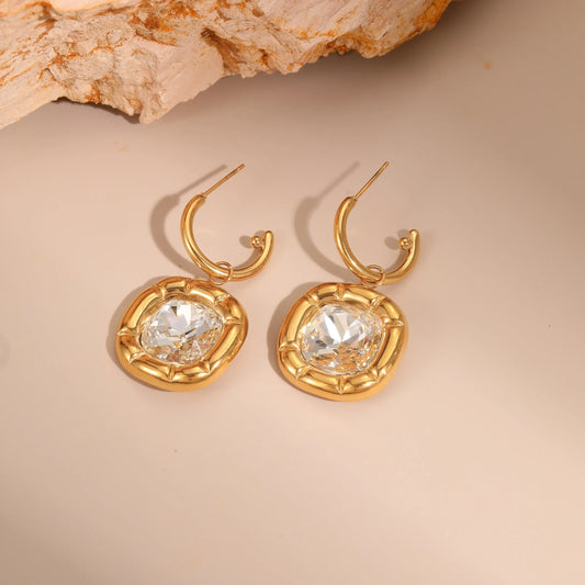 Earrings Gold Plum Curved Bloc with white zircon-ea468