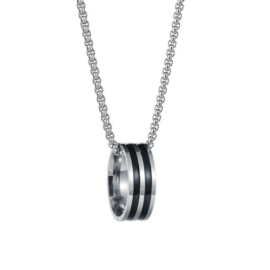 Necklace Stripped Ring in Chain-Ne044